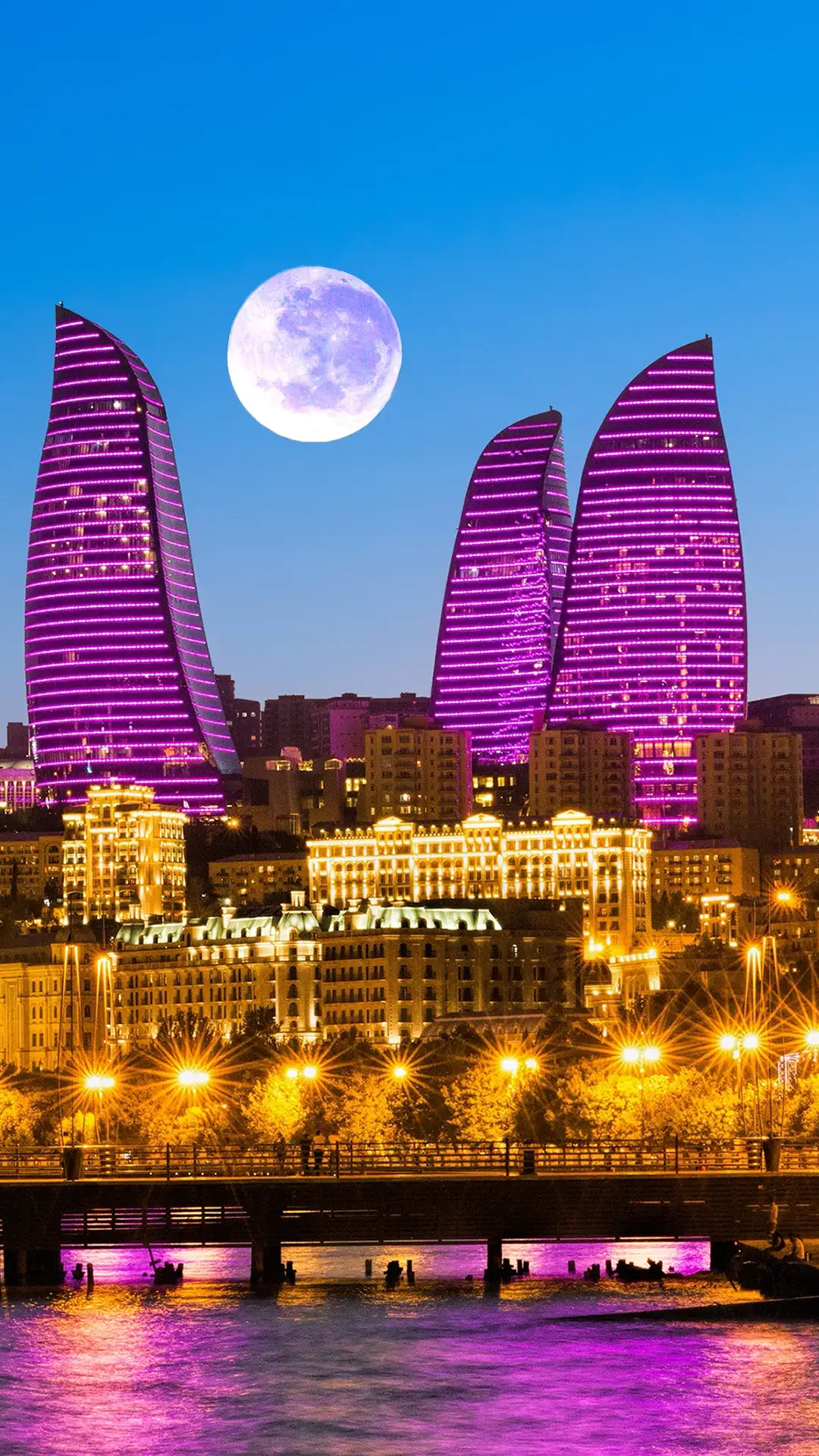 Night view of the skyscrapers in Baku.