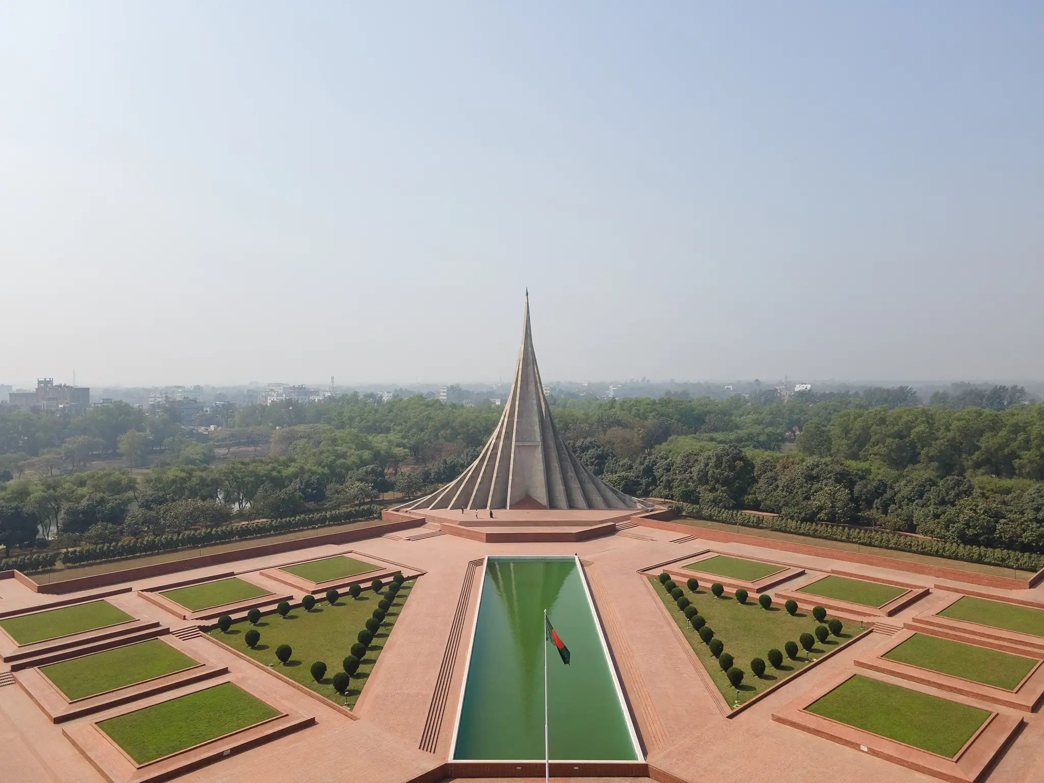 Drone view of National Martyr's Memorial of Bangladesh National Monument.