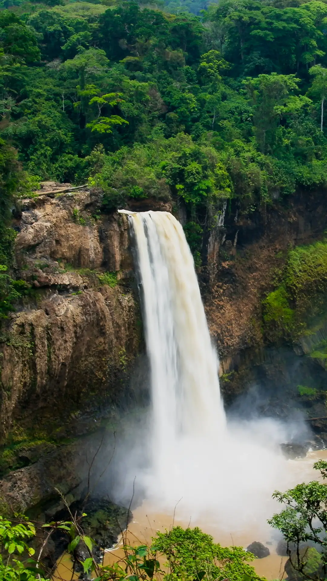 Panorama of main cascade of Ekom waterfall at Nkam river, Cameroon.