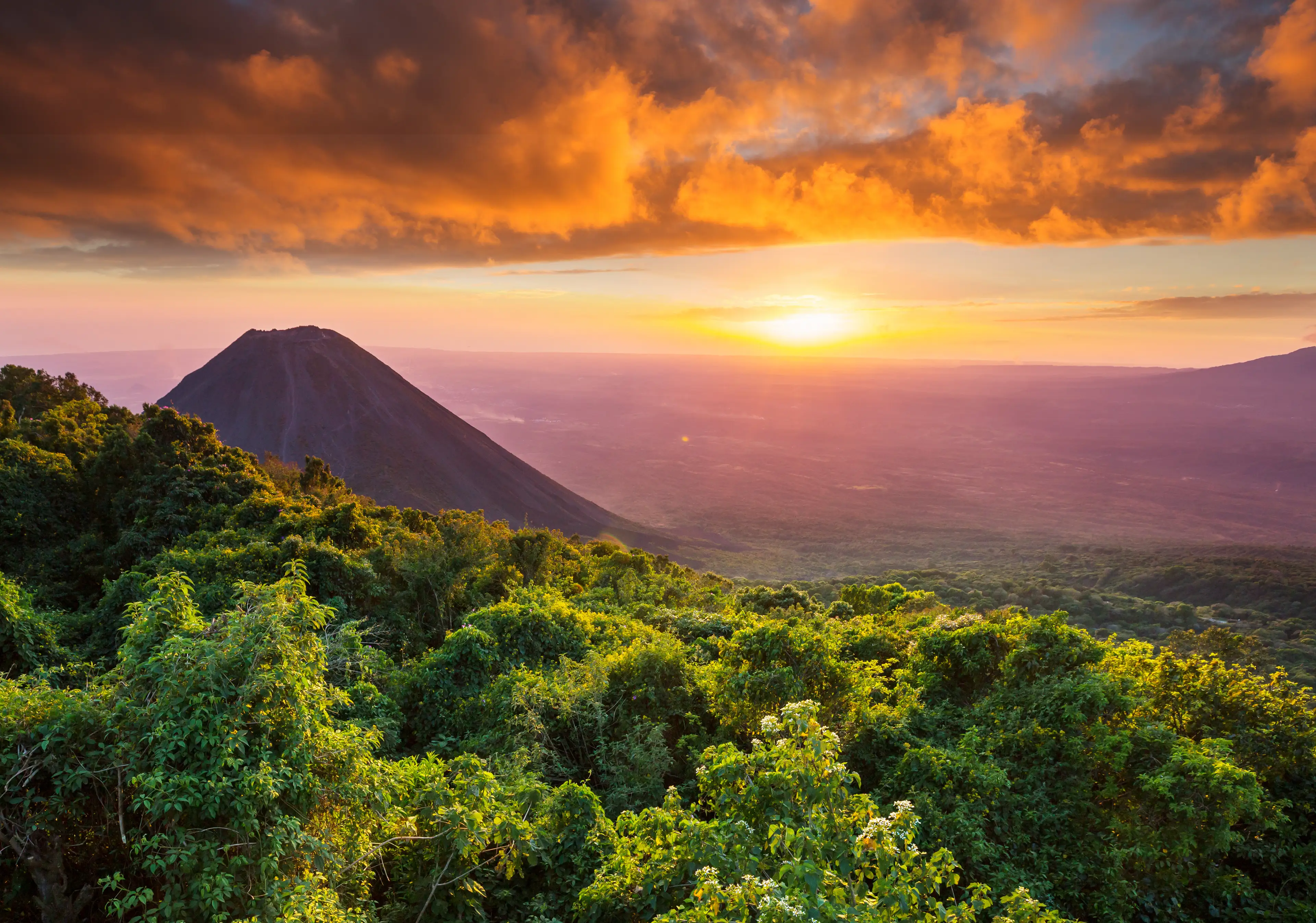 Beautiful volcano in Cerro Verde National Park in El Salvador at sunset.