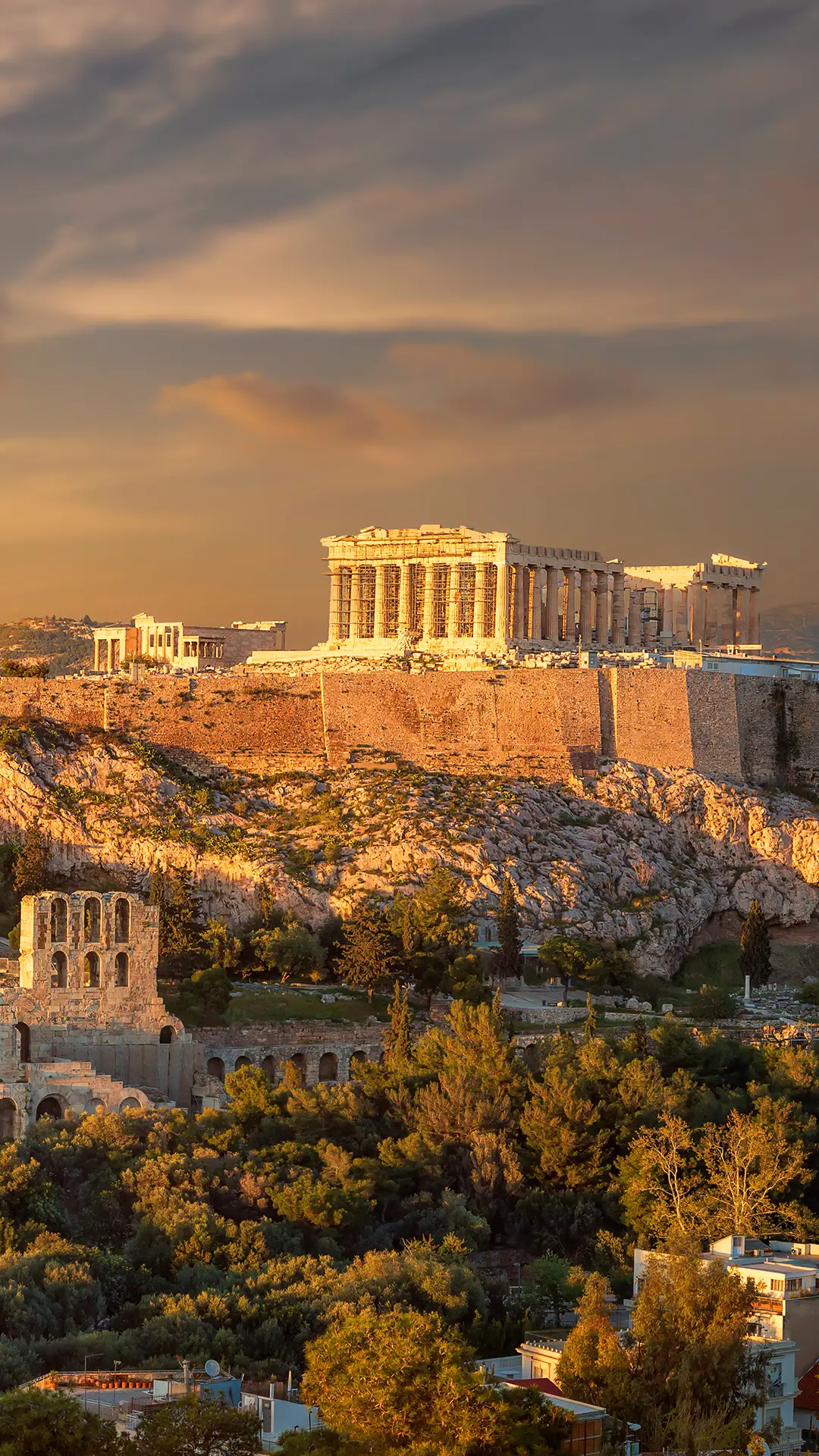 Akropolis of Athens at sunset.