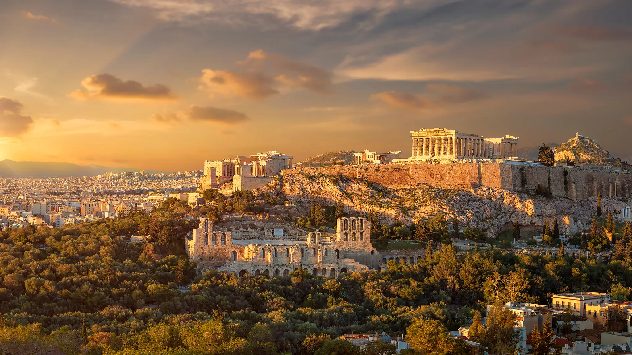 Akropolis of Athens at sunset.