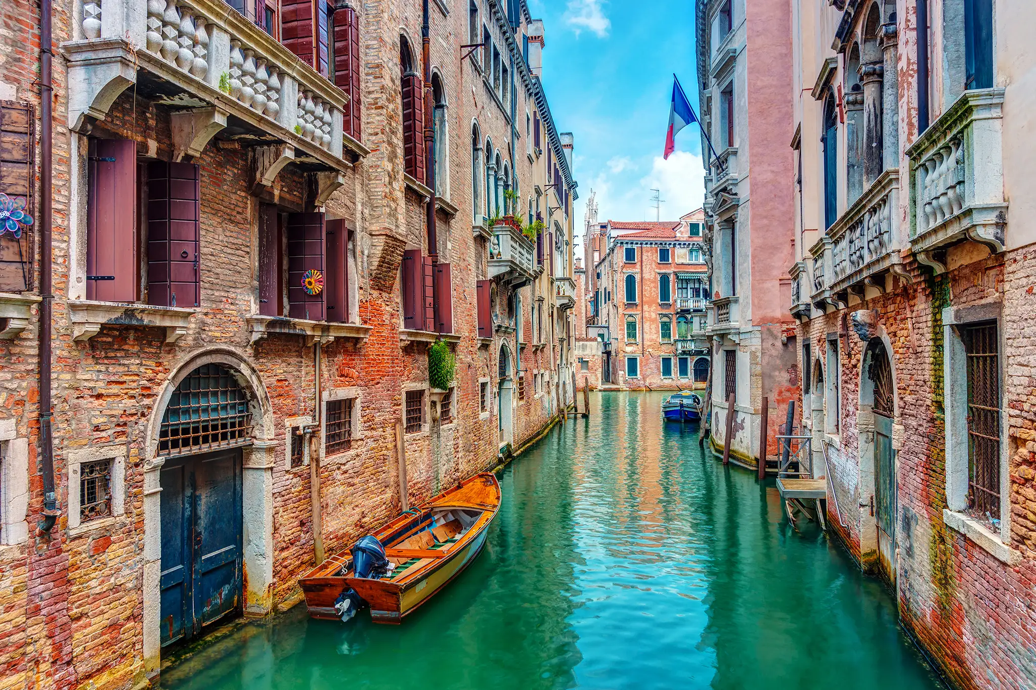 View down a canal in Venice.