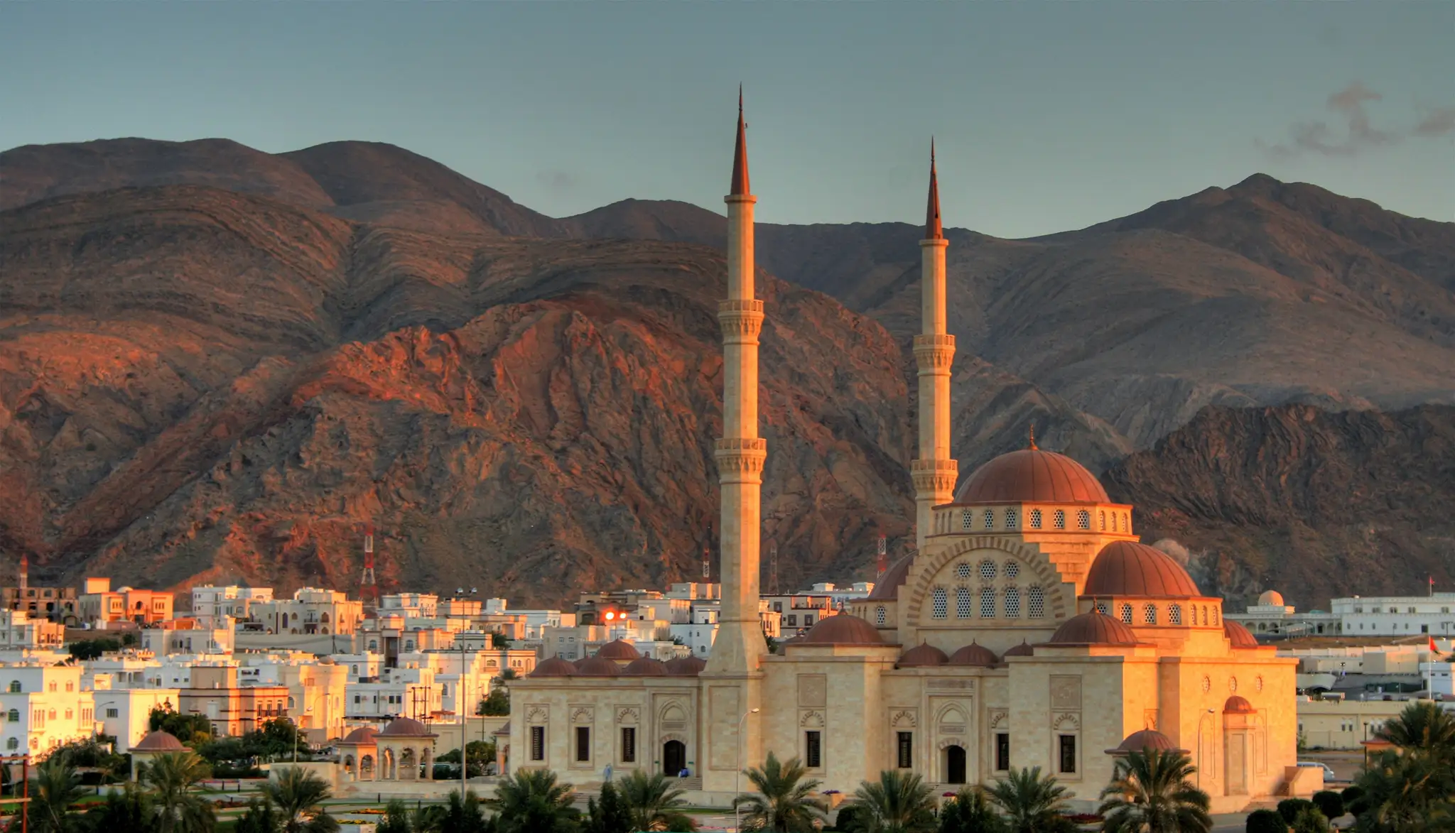 Mosque with two minarets in Muscat, Oman.