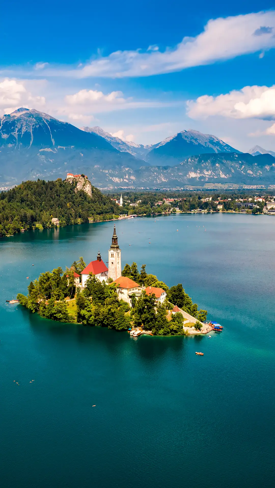 Aerial view of Lake Bled, Slovenia.