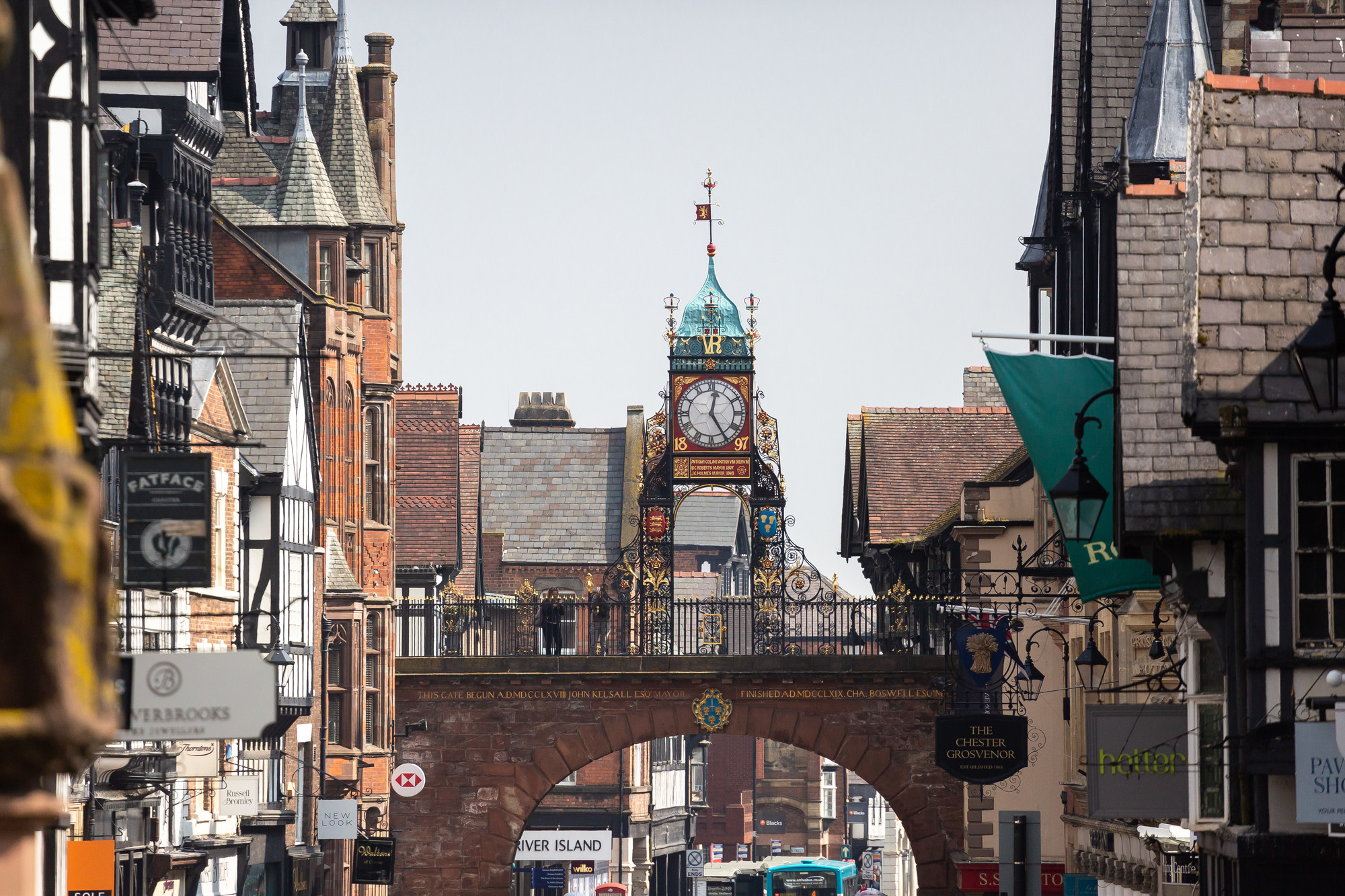 View of the Eastgate Clock in Chester City Centre