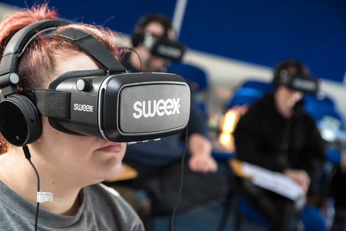 A student using a VR headset