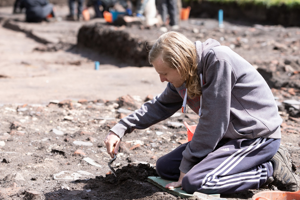 A person carrying out an archaeological dig