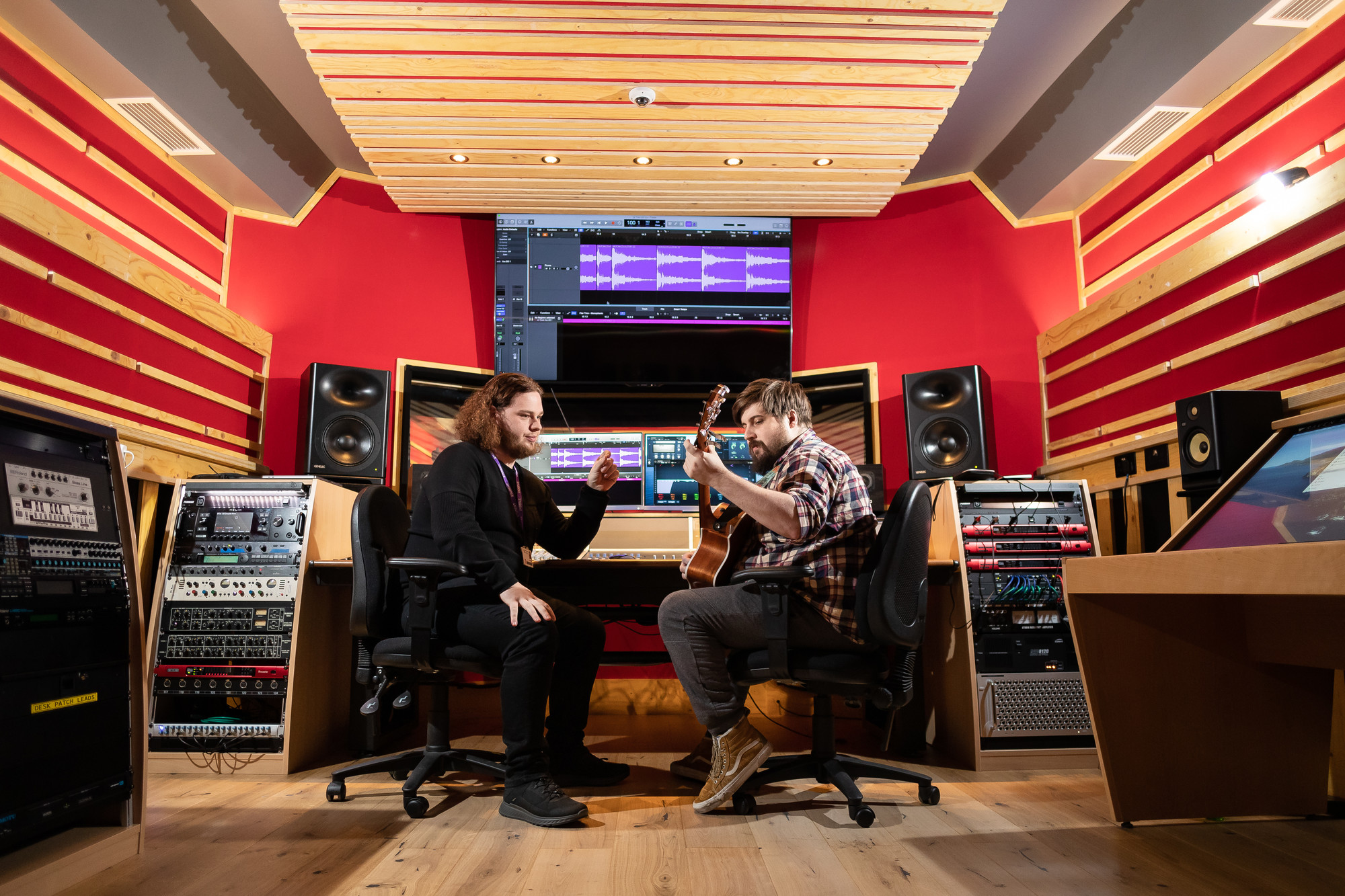 Students in music production studio