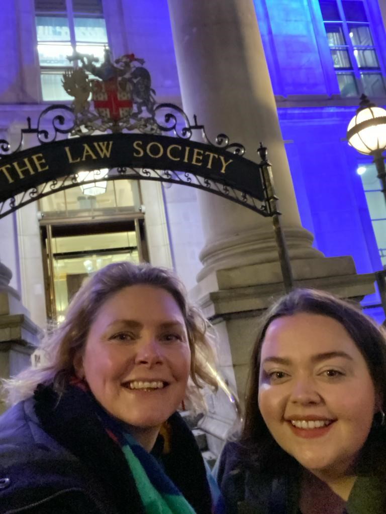 Two females standing in front of the Law Society