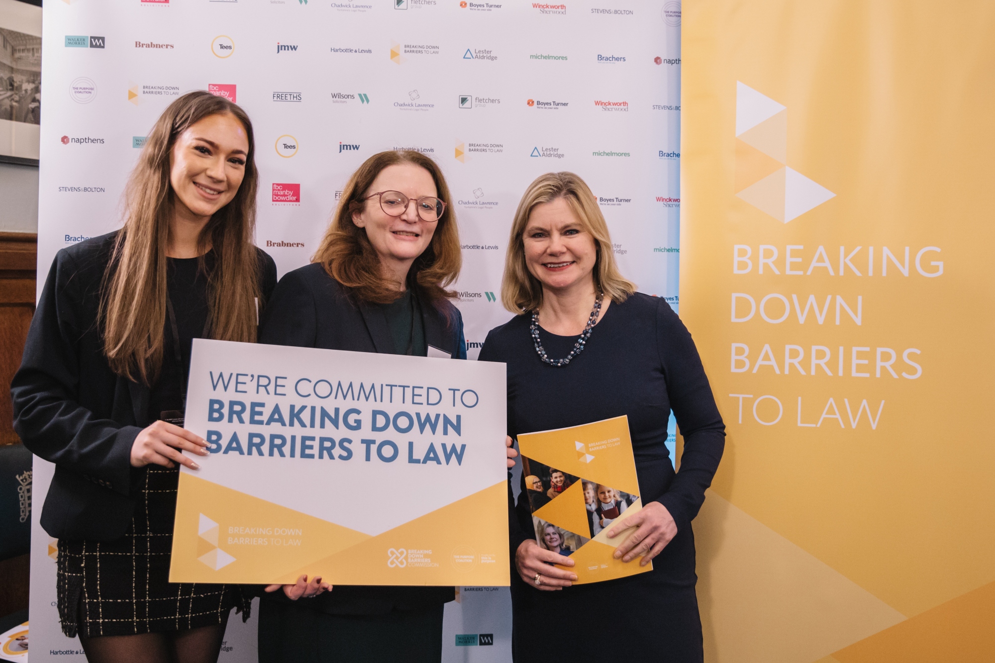 Left to right: University of Chester second year Law (LLB) student, Eleanor Clarke, and Associate Professor Ruth Sutton, Head of the University’s School of Law and Social Justice, with the Rt Hon Justine Greening at the launch. Photo credit - the Purpose Coalition.