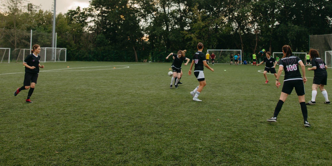 A group of women playing football